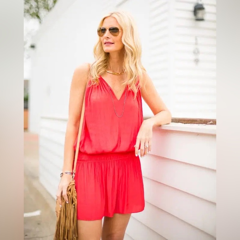 Ramy Brook S coral red silky dress V neck mini sleeveless